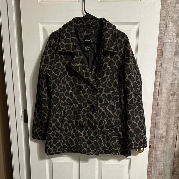 Me Jane Leopard Print Pea Coat - Black and Brown - Picture 1 of 8